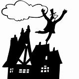 vector illustration of the chimney sweep on roof