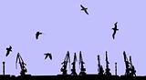 vector silhouette shipyard on yellow background