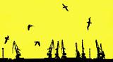 vector silhouette shipyard on yellow background