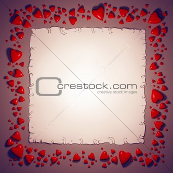 Hearts and paper sheet frame