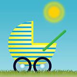 Baby Carriage on the meadow under the Sun
