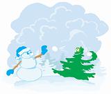 Snowman and Christmas tree