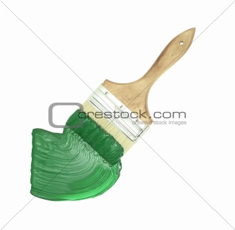 brush and green paint isolated on white