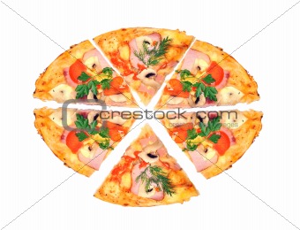 Tasty sliced pizza isolated on white background