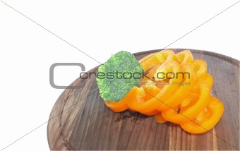 fresh ripe vegetables on deck isolated on white