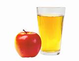 Glass of apple juice and red apple isolated on white
