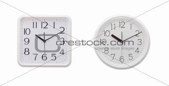 white clocks isolated on white background 