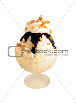 tasty ice cream with hot chocolate isolated on white background 