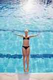 woman relax and have fun at swimming pool
