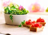 tomatoes toast and mix salad
