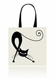 Black cat graceful, design of shopping bag