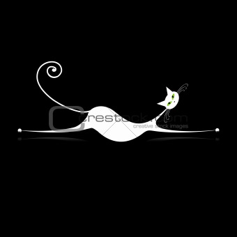 Graceful white cat silhouette for your design