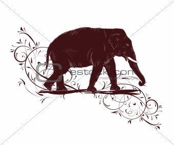 Elephant sketch decorated floral design