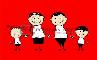 Happy family smiling together, drawing sketch 
