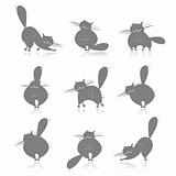 Funny grey fat cats silhouettes for your design
