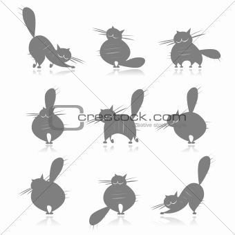 Funny grey fat cats silhouettes for your design