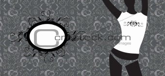 Woman silhouette on wall, floral frame with place for your text