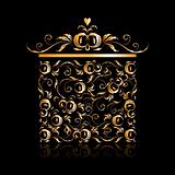 Golden gift box stylized, floral ornament design 