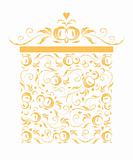 Golden gift box stylized, floral ornament design 