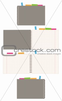 Notebook design, cover and open pages
