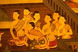 Pattern Thai art on temple walls.