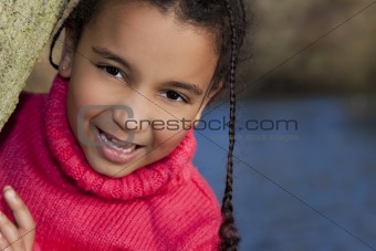 Portrait of Beautiful Mixed Race African American Little Girl Sm
