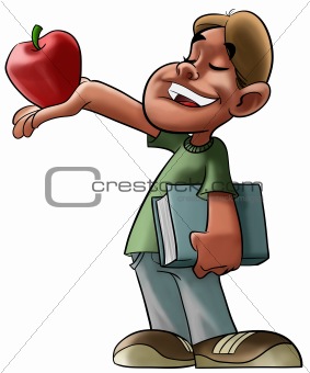 student and red apple