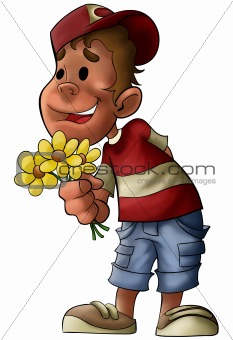 the boy with flowers