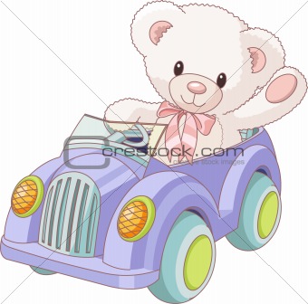 Teddy Bear  driving a toy car