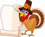 Thanksgiving turkey holding scroll