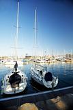a lot of yachts standing in port  of Barcelona