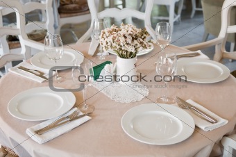 Fine Crystal Table Setting at a Restaurant