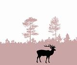 vector silhouette of the deer on wood background
