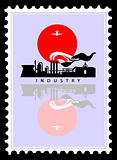 vector industrial landscape on postage stamps
