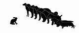 vector silhouette hunt dogs and rabbit on white background