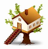 House on tree with ladder. Vector illustration