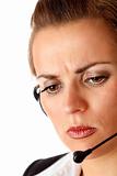 worried modern business woman with headset

