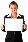 modern business woman holding empty white  paper

