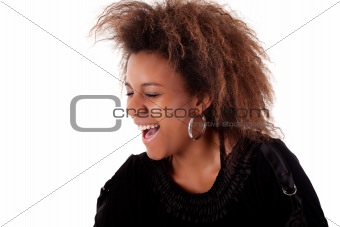 beautiful black  woman, smiling, isolated on white background