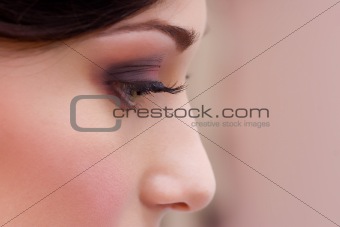 profile closeup of beautiful brunette young lady with make up