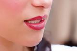 closeup of young lady with red sensual lips