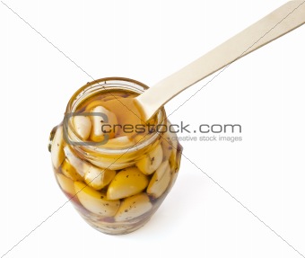 Jar of garlic in oil