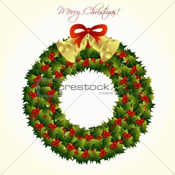 Christmas wreath with bells, vector