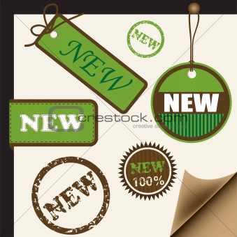 Ribbons, tags and stamps for new items, vector