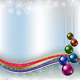 christmas greeting colored balls on silver background