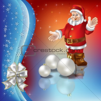 christmas greeting with Santa Claus and white balls