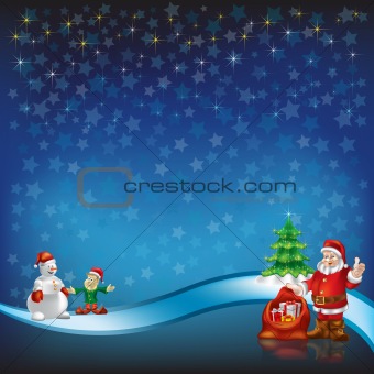 christmas greeting with Santa Claus on a blue stars background