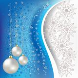 Christmas greeting with snowflakes and nacreous balls