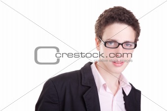 portrait of a young man with glasses, on white background. Studio shot