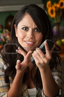 Frustrated Latina Woman on Phone